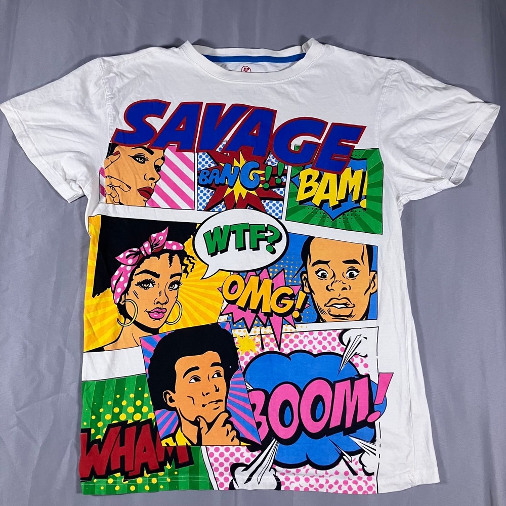 Sacred Crown Savage Comic Graphic T Shirt Men's XL White‎ Cotton